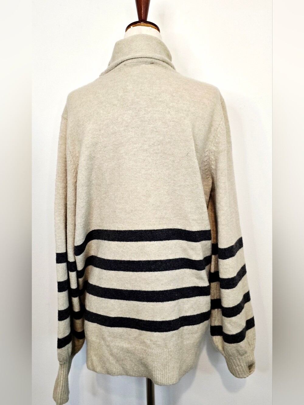 Michael Kors Striped Turtleneck Sweater Quiet Luxury Coastal Chic Academic - Picture 6 of 8